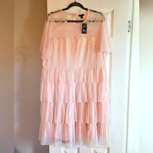 Torrid Size 2 Mesh Lace Tiered Mini Dress - Barely Pink